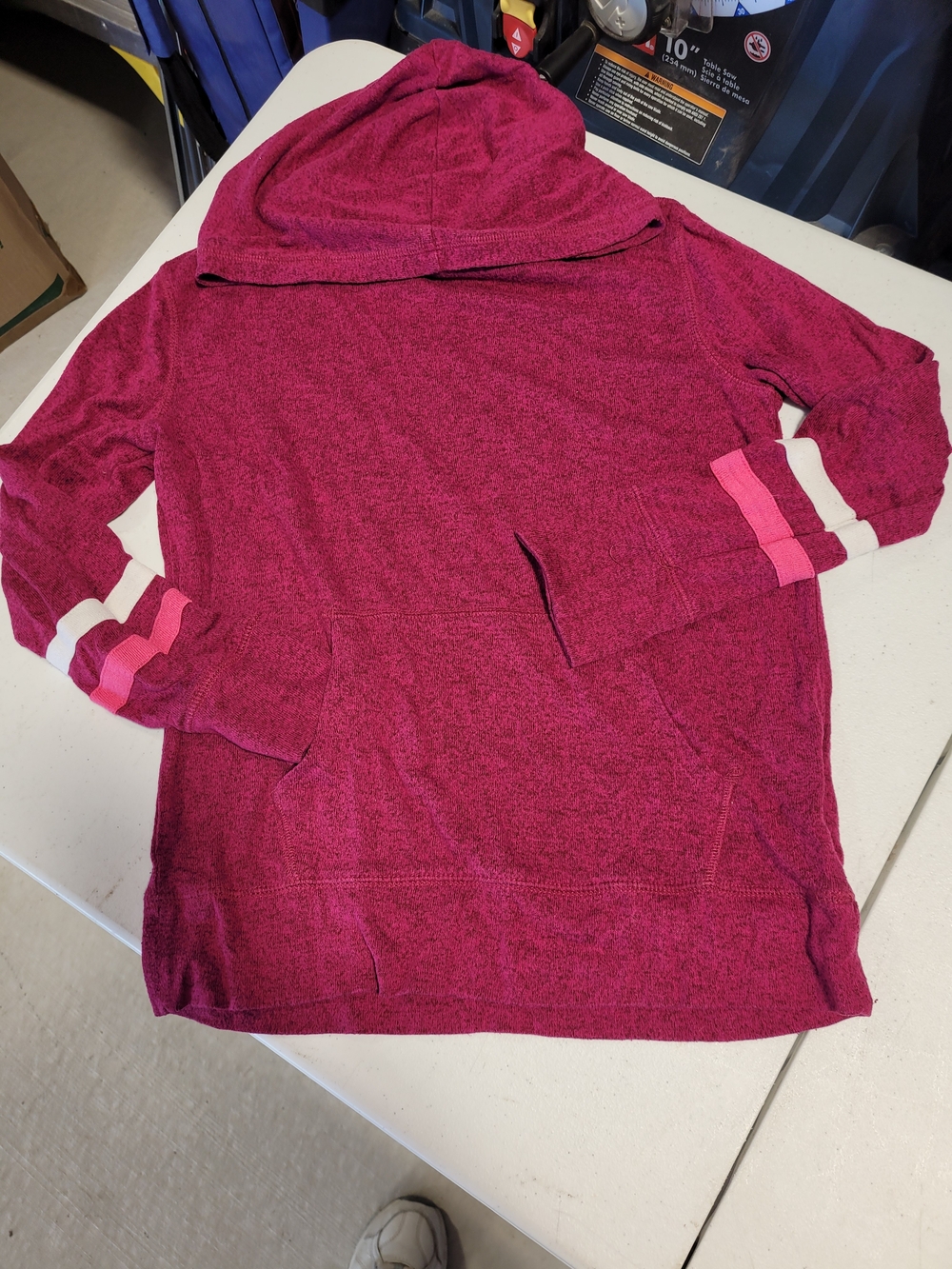 Old Navy Girls' Magenta Hooded Sweatshirt with Pink & White Sleeve Stripes